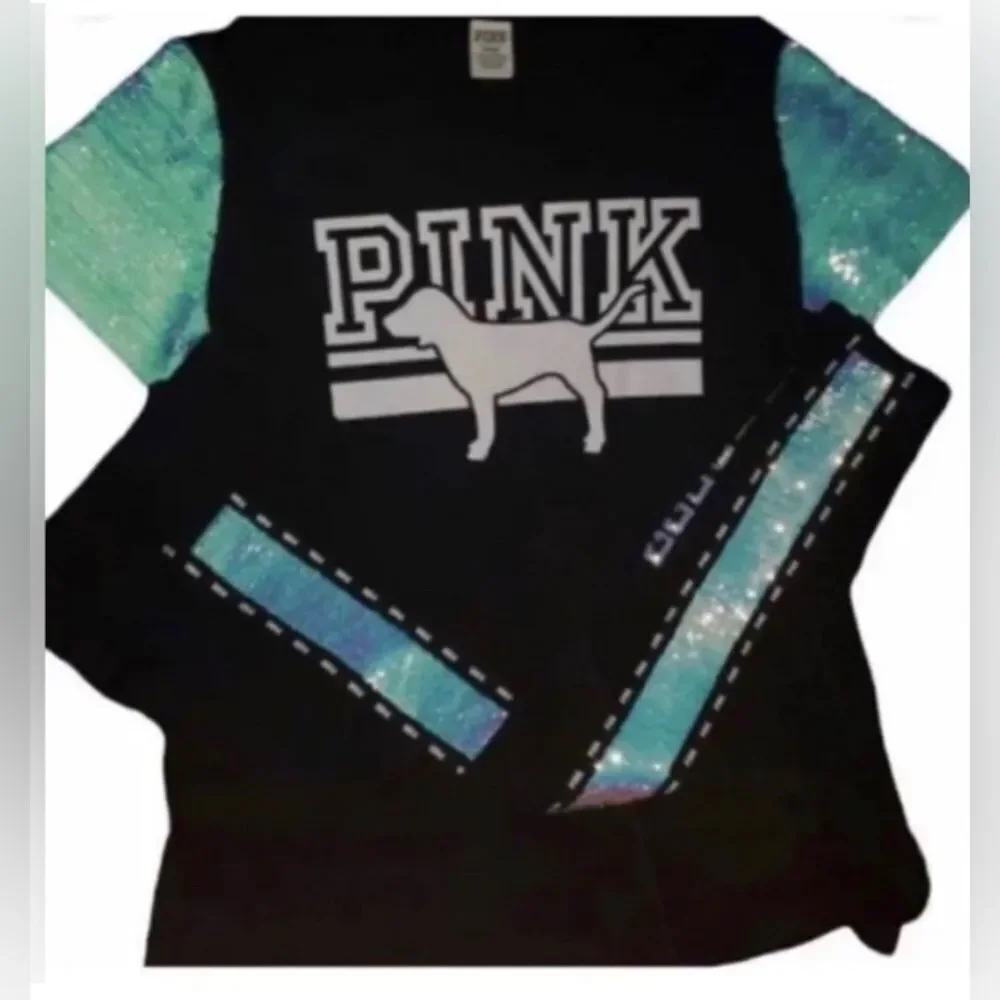 PINK VS MERMAID BLING TSHIRT / YOGA LEGGINGS OUTFIT M